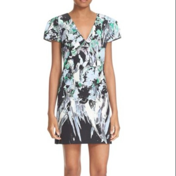 Milly Chloe Painted Floral V Neck Sheath Dress In Black - Size 6